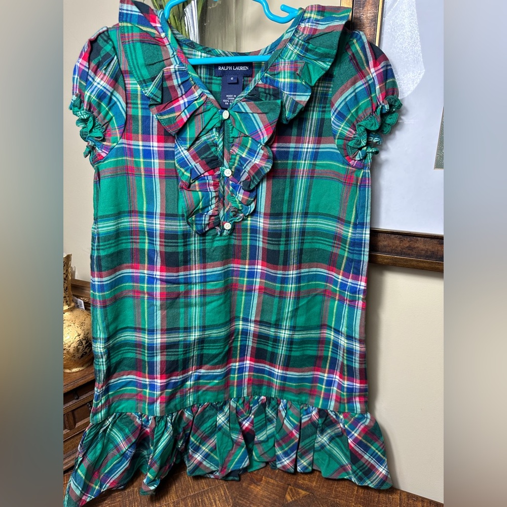 NWT Ralph Lauren Girls 6 Green Plaid Dress
